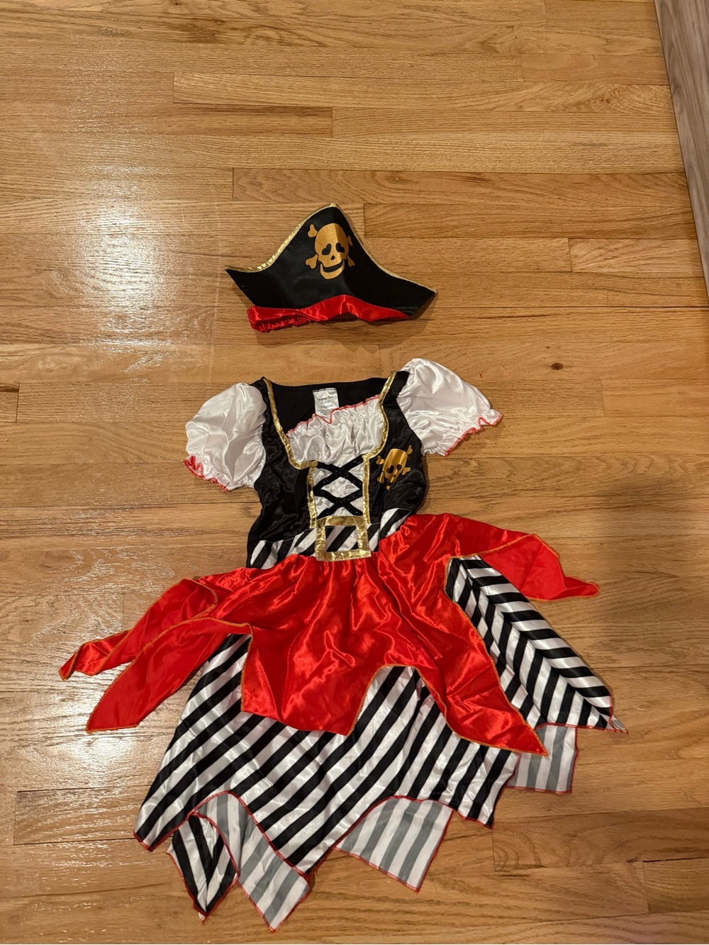 Pirate Girl Costume Dress and Hat - Red, Black, White